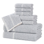 Juno Cotton Blend Textured Checkered Ribbed Border 8 Piece Towel Set - Towel Set by Superior