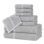 Juno Cotton Blend Textured Checkered Ribbed Border 8 Piece Towel Set - Towel Set by Superior