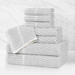 Juno Cotton Blend Textured Checkered Ribbed Border 8 Piece Towel Set - Towel Set by Superior