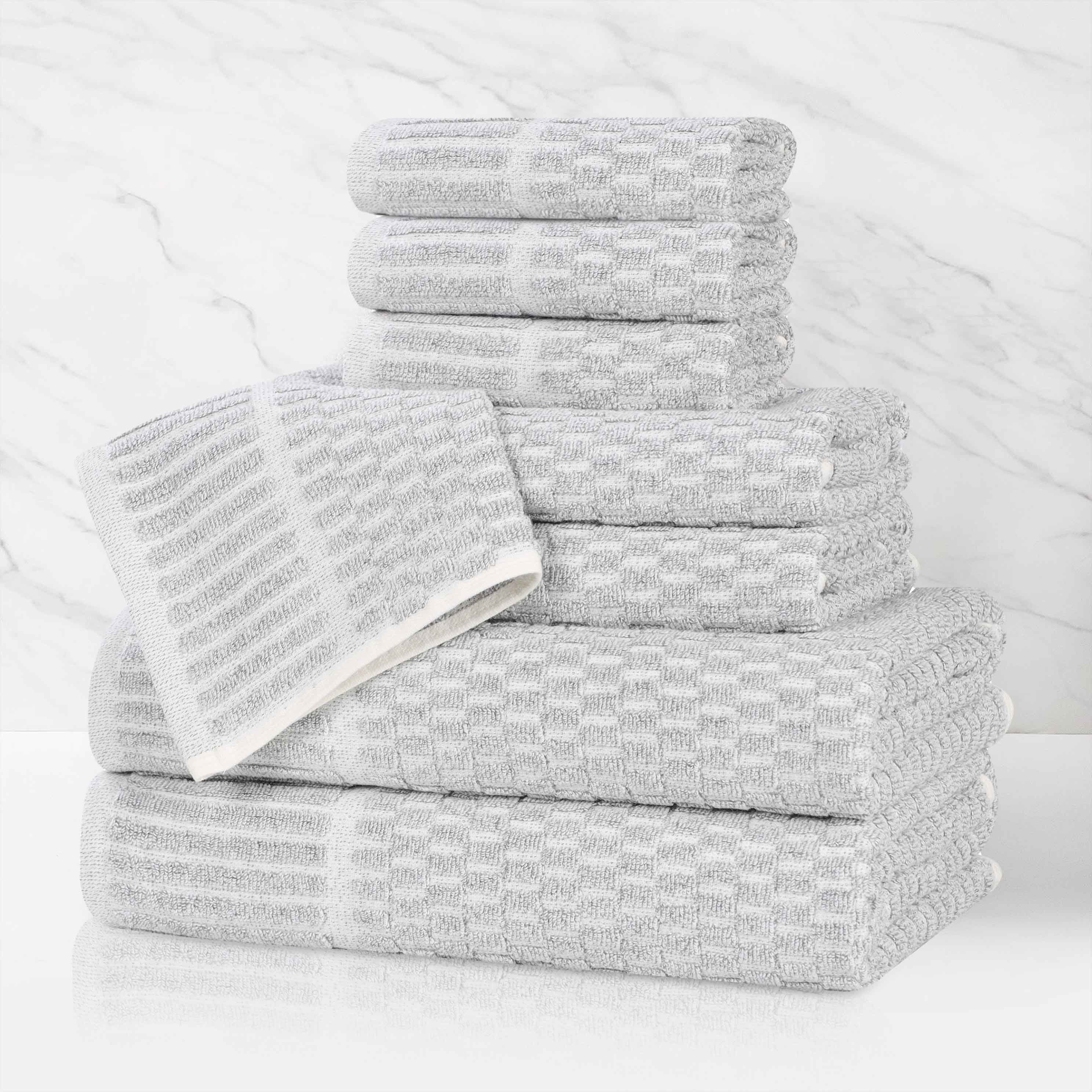 Juno Cotton Blend Textured Checkered Ribbed Border 8 Piece Towel Set - Towel Set by Superior