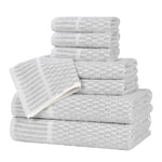 Juno Cotton Blend Textured Checkered Ribbed Border 8 Piece Towel Set - Towel Set by Superior