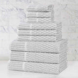 Juno Cotton Blend Textured Checkered Ribbed Border 9 Piece Towel Set - Towel Set by Superior