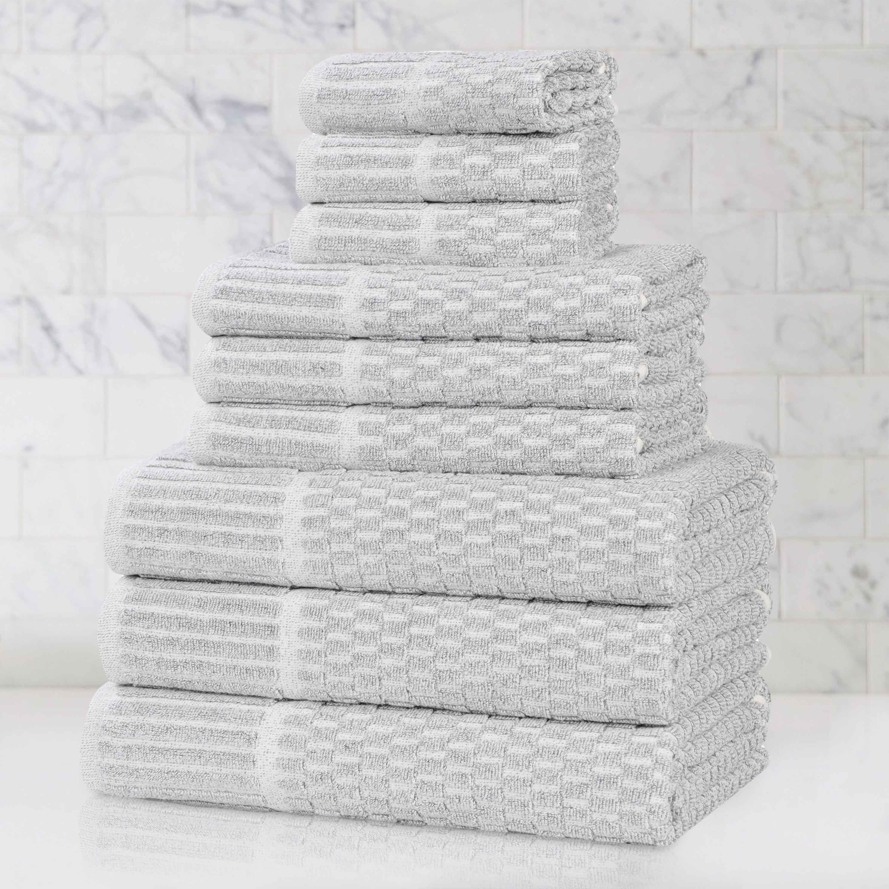 Juno Cotton Blend Textured Checkered Ribbed Border 9 Piece Towel Set - Towel Set by Superior