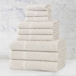 Juno Cotton Blend Textured Checkered Ribbed Border 9 Piece Towel Set - Towel Set by Superior