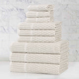 Juno Cotton Blend Textured Checkered Ribbed Border 9 Piece Towel Set - Towel Set by Superior