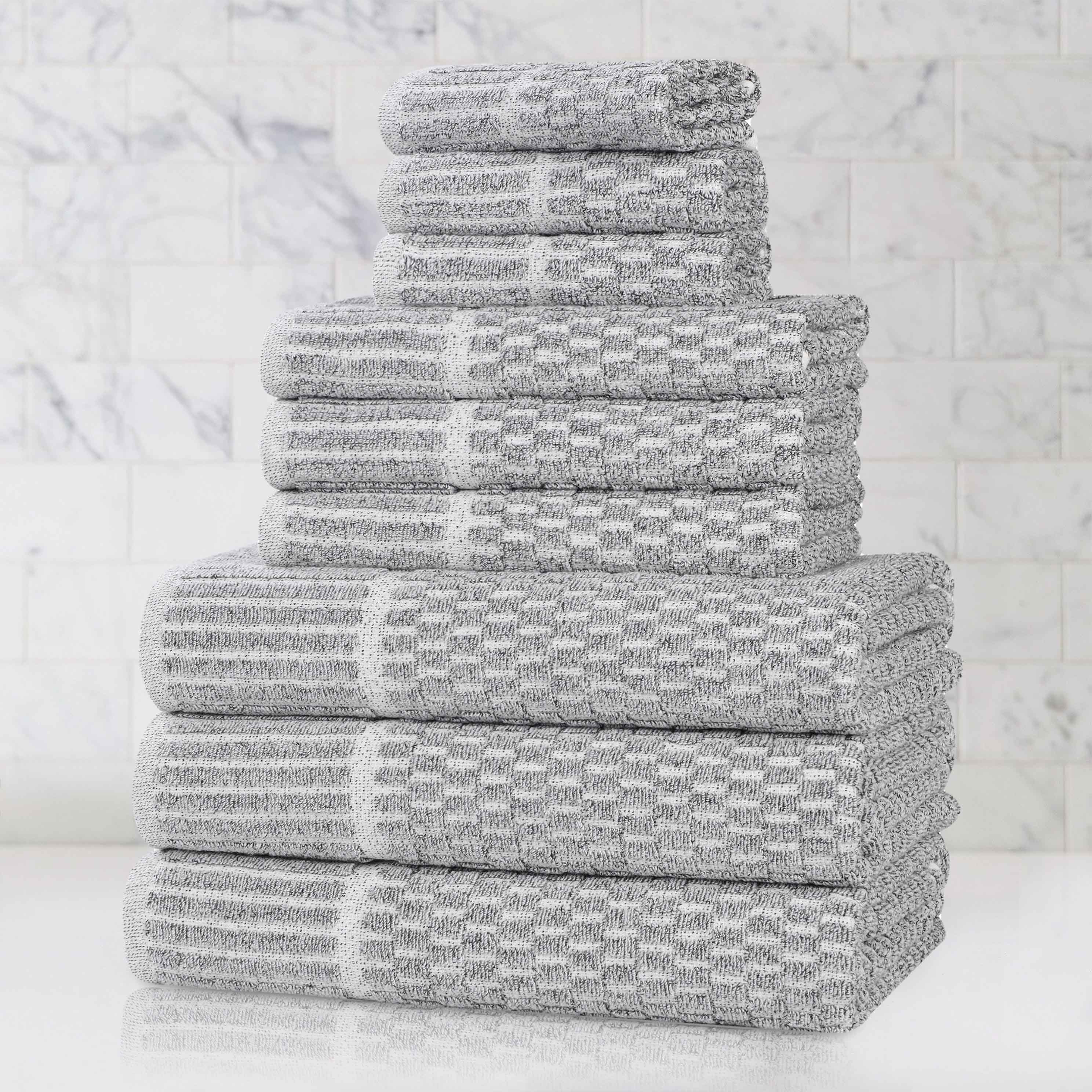 Juno Cotton Blend Textured Checkered Ribbed Border 9 Piece Towel Set - Towel Set by Superior