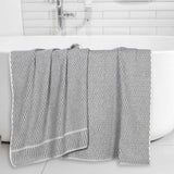 Juno Cotton Blend Textured Checkered Ribbed Border Bath Sheets, Set of 2 - Bath Sheet by Superior