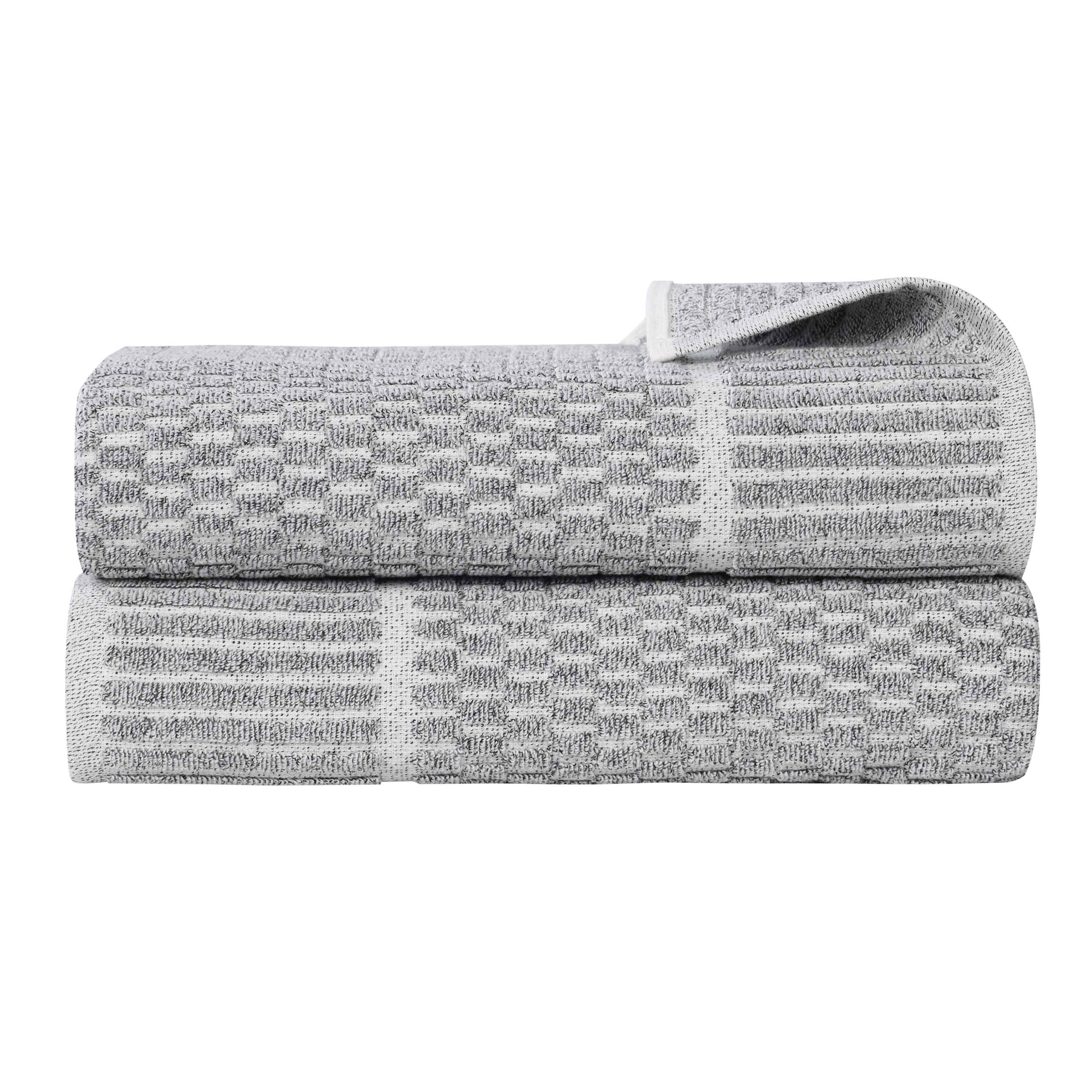 Juno Cotton Blend Textured Checkered Ribbed Border Bath Sheets, Set of 2 - Bath Sheet by Superior