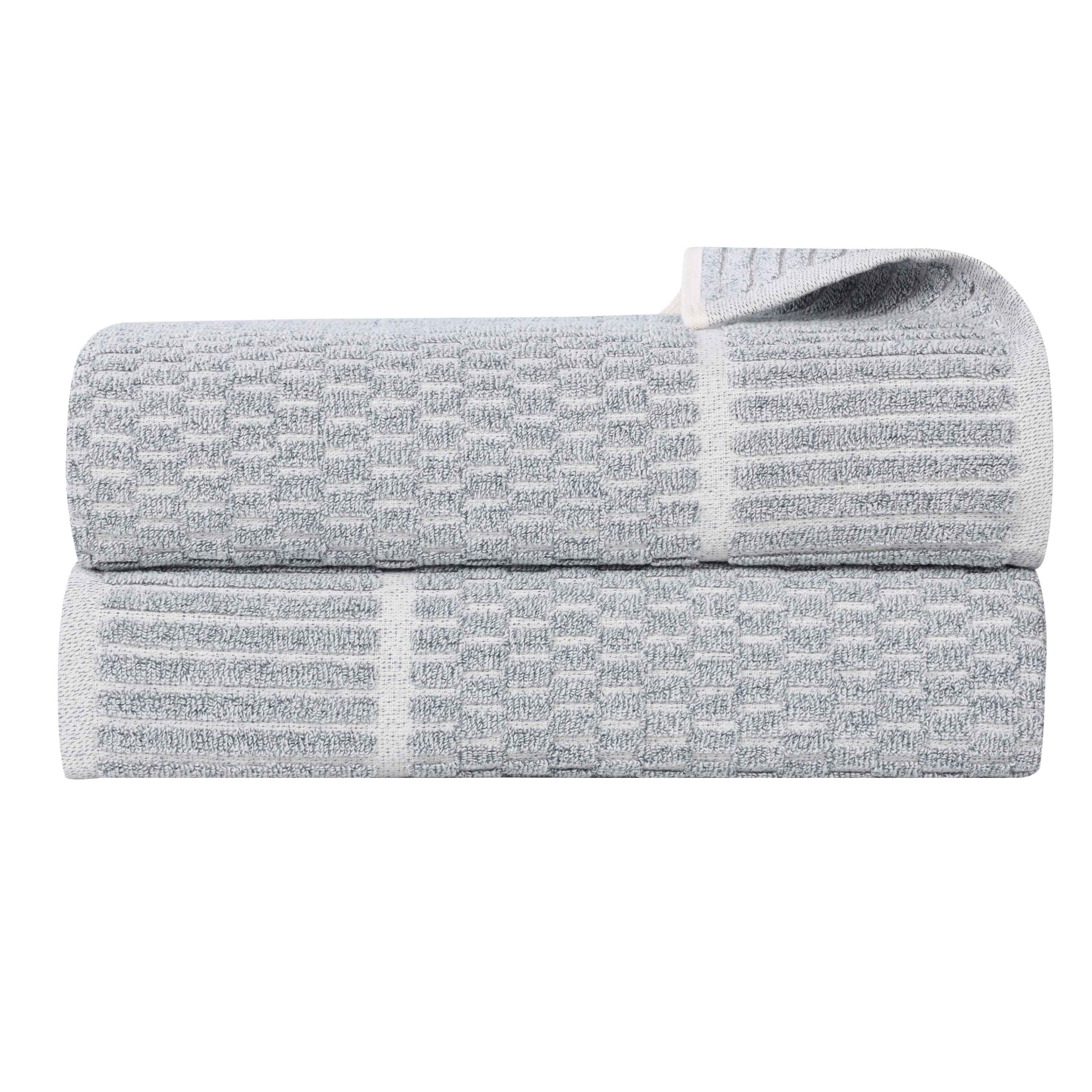 Juno Cotton Blend Textured Checkered Ribbed Border Bath Sheets, Set of 2 - Bath Sheet by Superior