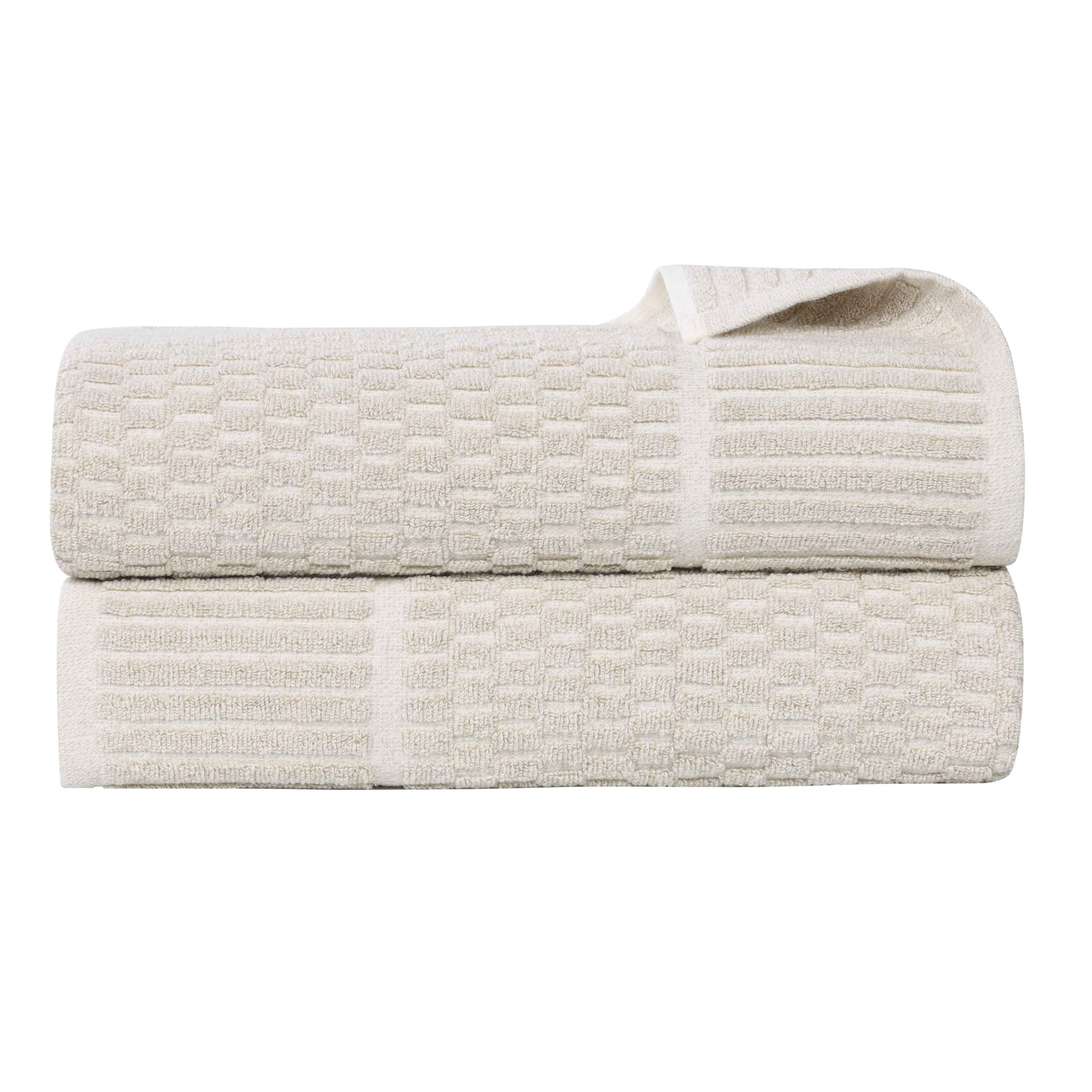 Juno Cotton Blend Textured Checkered Ribbed Border Bath Sheets, Set of 2 - Bath Sheet by Superior