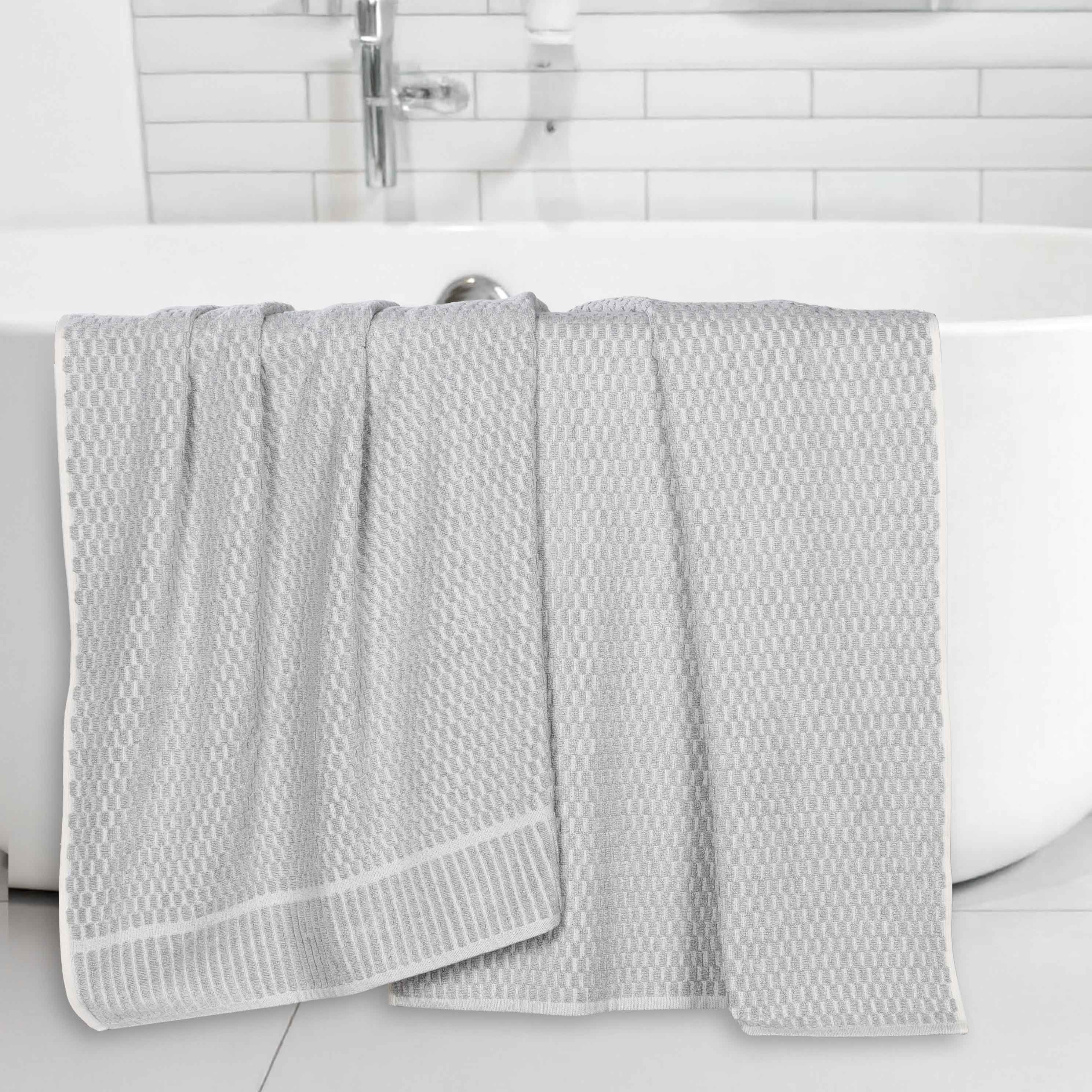 Juno Cotton Blend Textured Checkered Ribbed Border Bath Sheets, Set of 2 - Bath Sheet by Superior