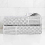 Juno Cotton Blend Textured Checkered Ribbed Border Bath Towels, Set of 2 - Bath Towel by Superior