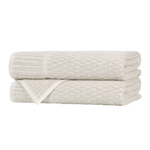 Juno Cotton Blend Textured Checkered Ribbed Border Bath Towels, Set of 2 - Bath Towel by Superior