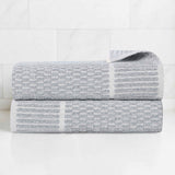 Juno Cotton Blend Textured Checkered Ribbed Border Bath Towels, Set of 2 - Bath Towel by Superior