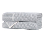 Juno Cotton Blend Textured Checkered Ribbed Border Bath Towels, Set of 2 - Bath Towel by Superior