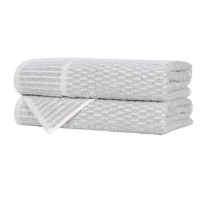 Juno Cotton Blend Textured Checkered Ribbed Border Bath Towels, Set of 2 - Bath Towel by Superior