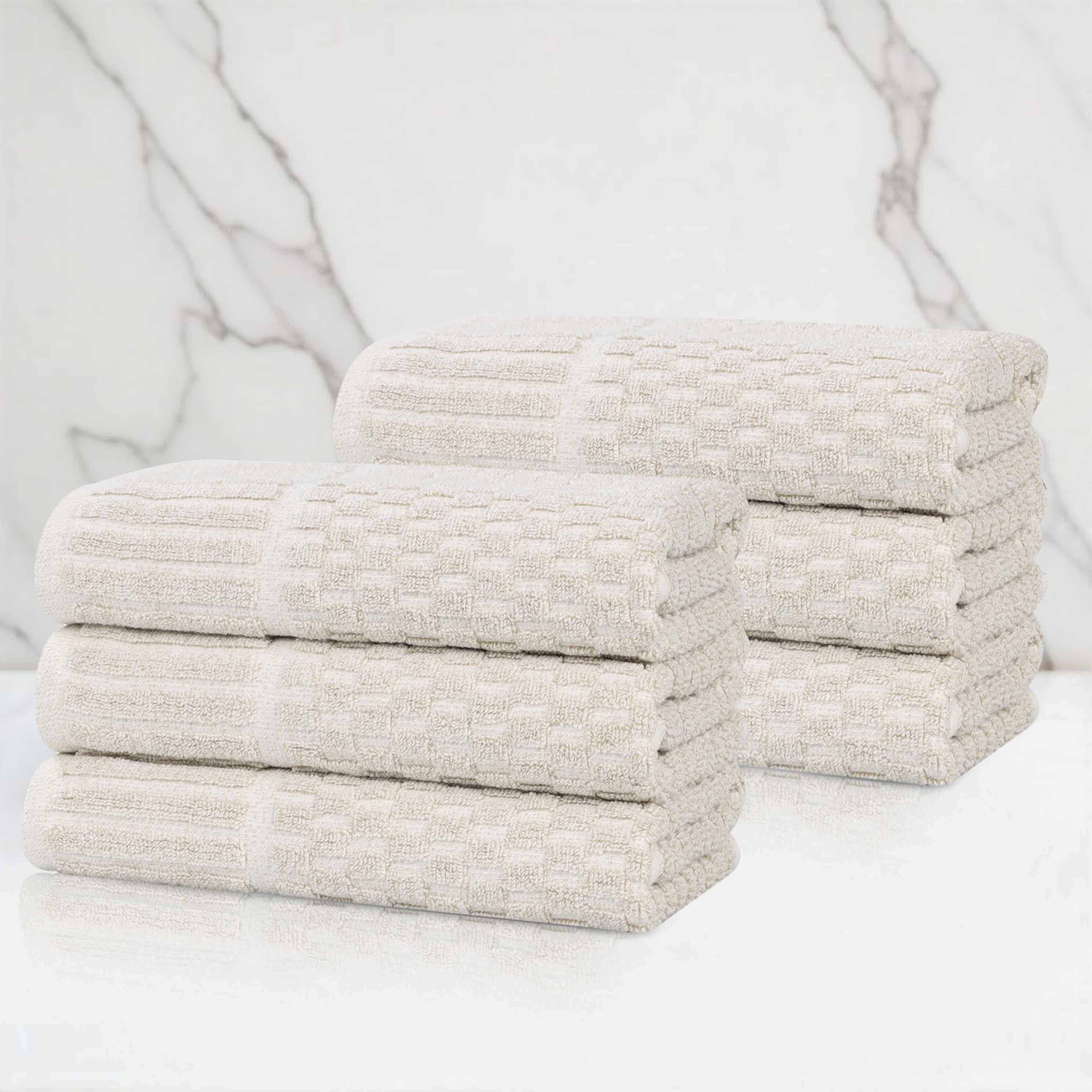 Juno Cotton Blend Textured Checkered Ribbed Border Hand Towels, Set of 6 - Hand Towel by Superior