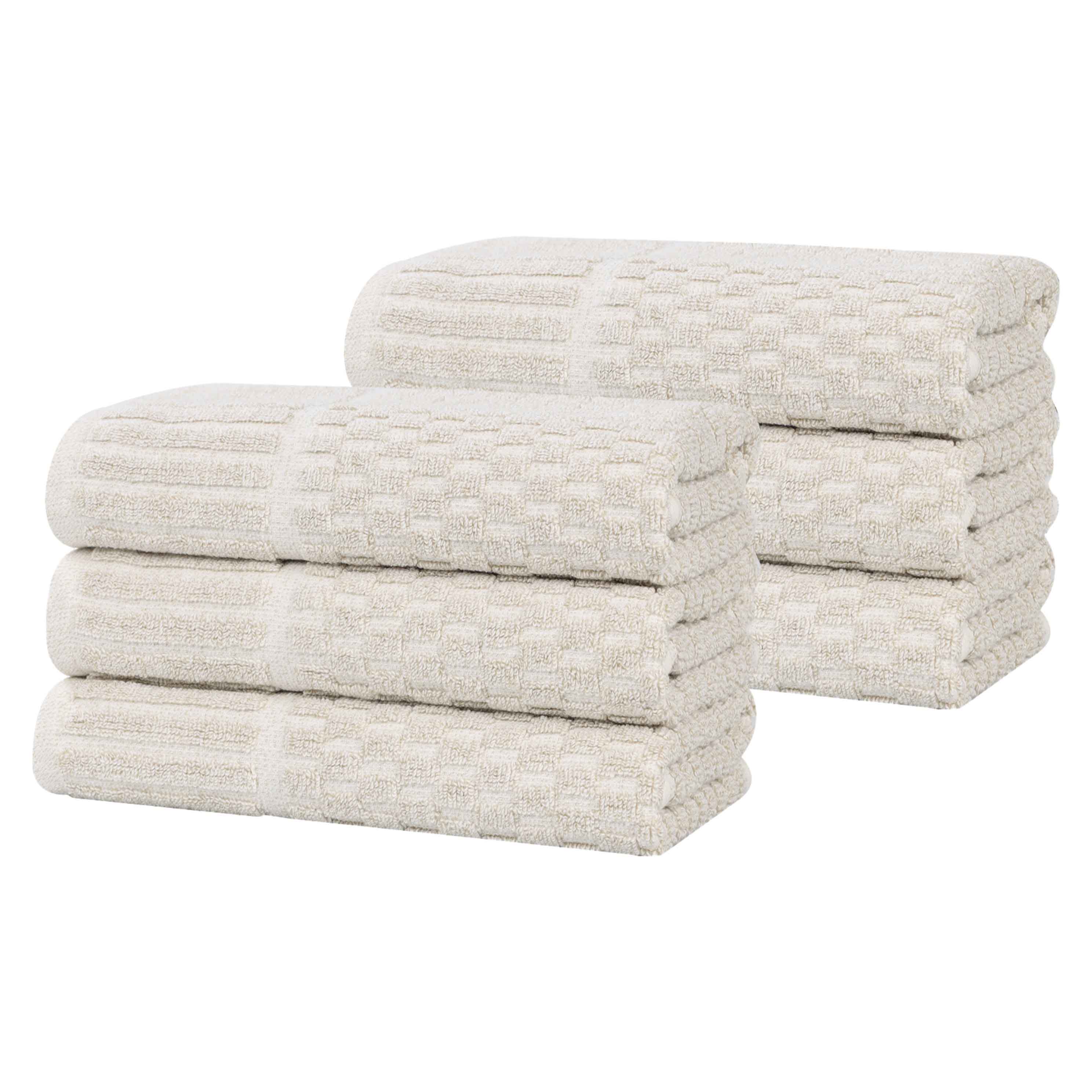 Juno Cotton Blend Textured Checkered Ribbed Border Hand Towels, Set of 6 - Hand Towel by Superior