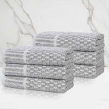 Juno Cotton Blend Textured Checkered Ribbed Border Hand Towels, Set of 6 - Hand Towel by Superior