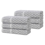 Juno Cotton Blend Textured Checkered Ribbed Border Hand Towels, Set of 6 - Hand Towel by Superior