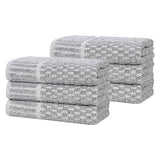 Juno Cotton Blend Textured Checkered Ribbed Border Hand Towels, Set of 6 - Hand Towel by Superior