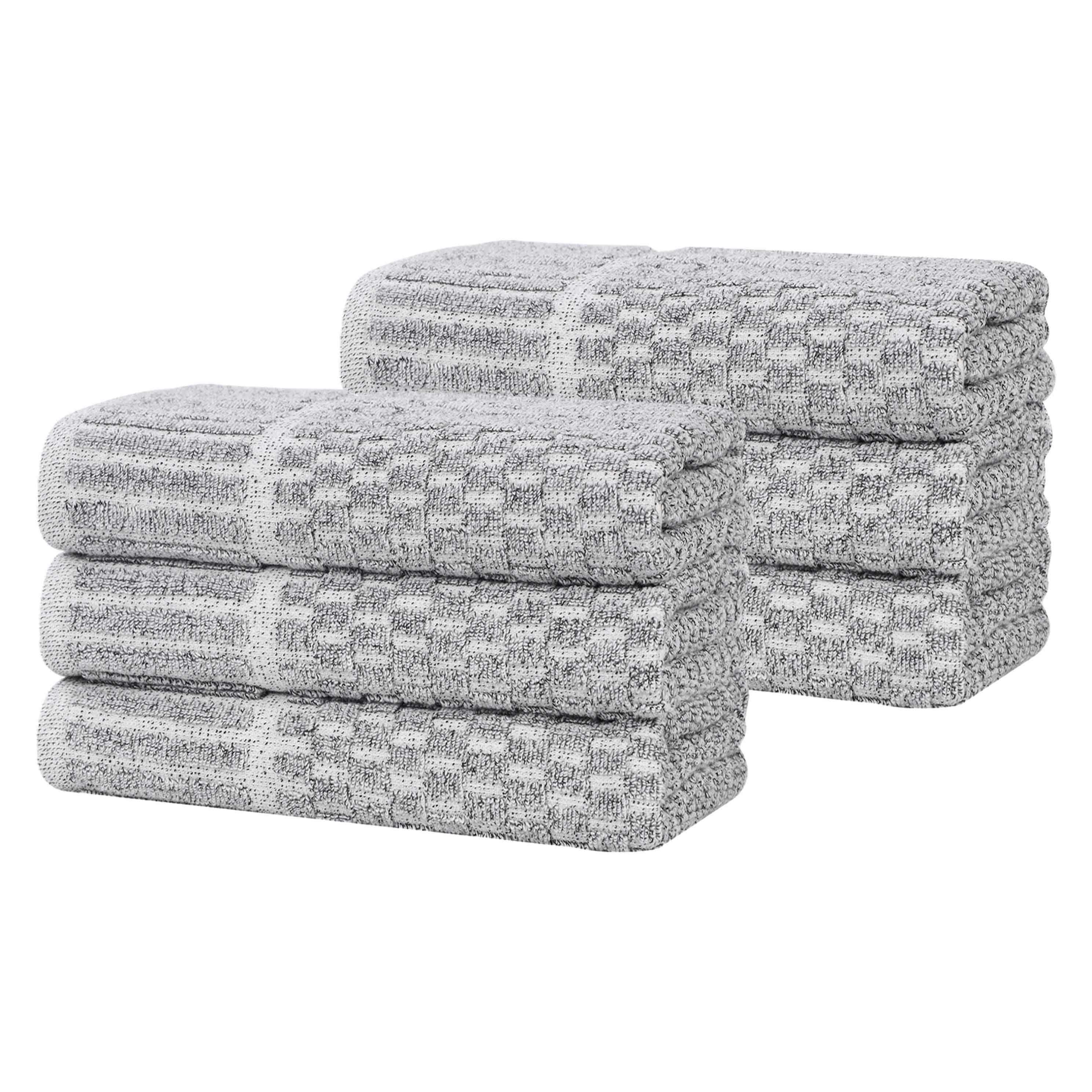 Juno Cotton Blend Textured Checkered Ribbed Border Hand Towels, Set of 6 - Hand Towel by Superior