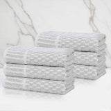 Juno Cotton Blend Textured Checkered Ribbed Border Hand Towels, Set of 6 - Hand Towel by Superior