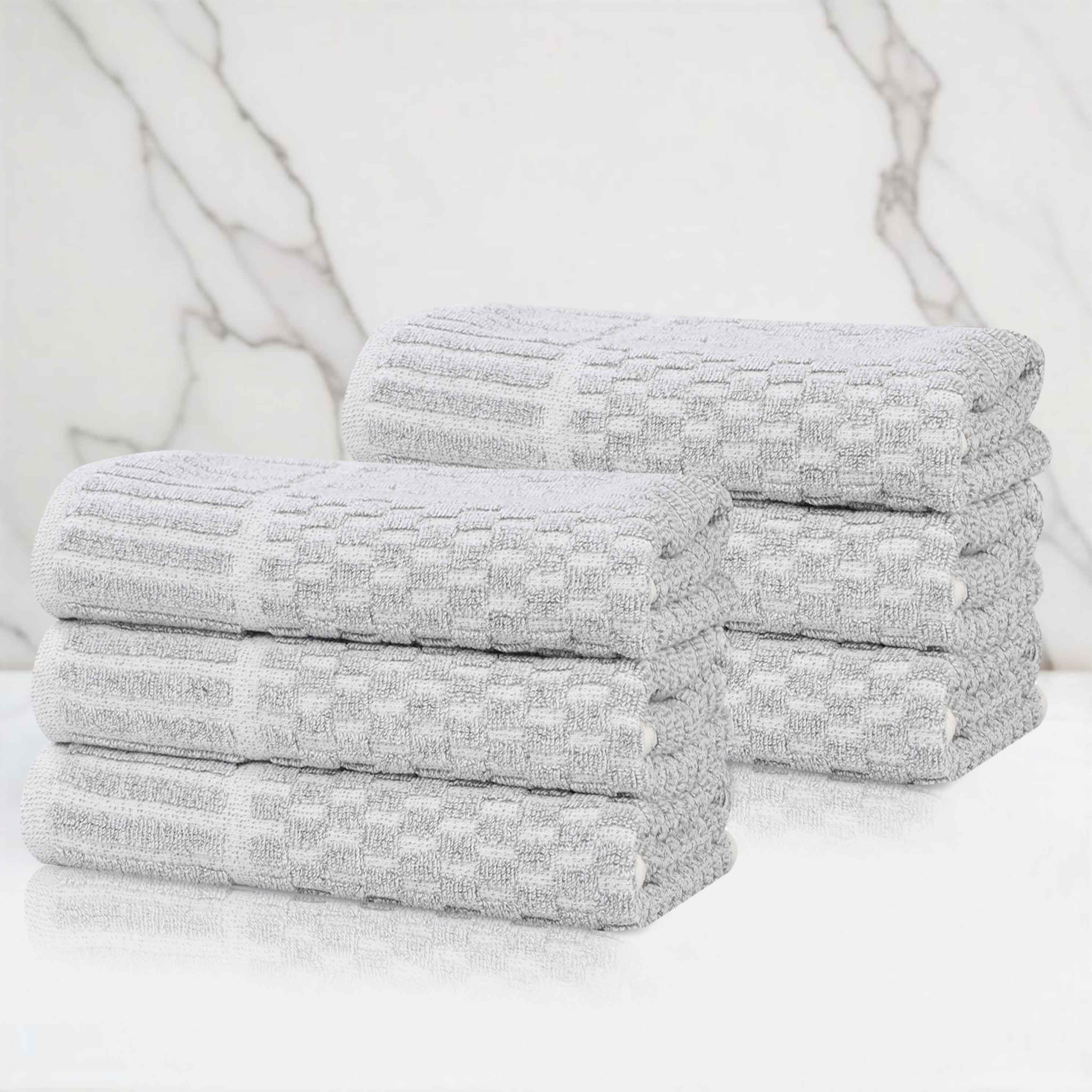 Juno Cotton Blend Textured Checkered Ribbed Border Hand Towels, Set of 6 - Hand Towel by Superior