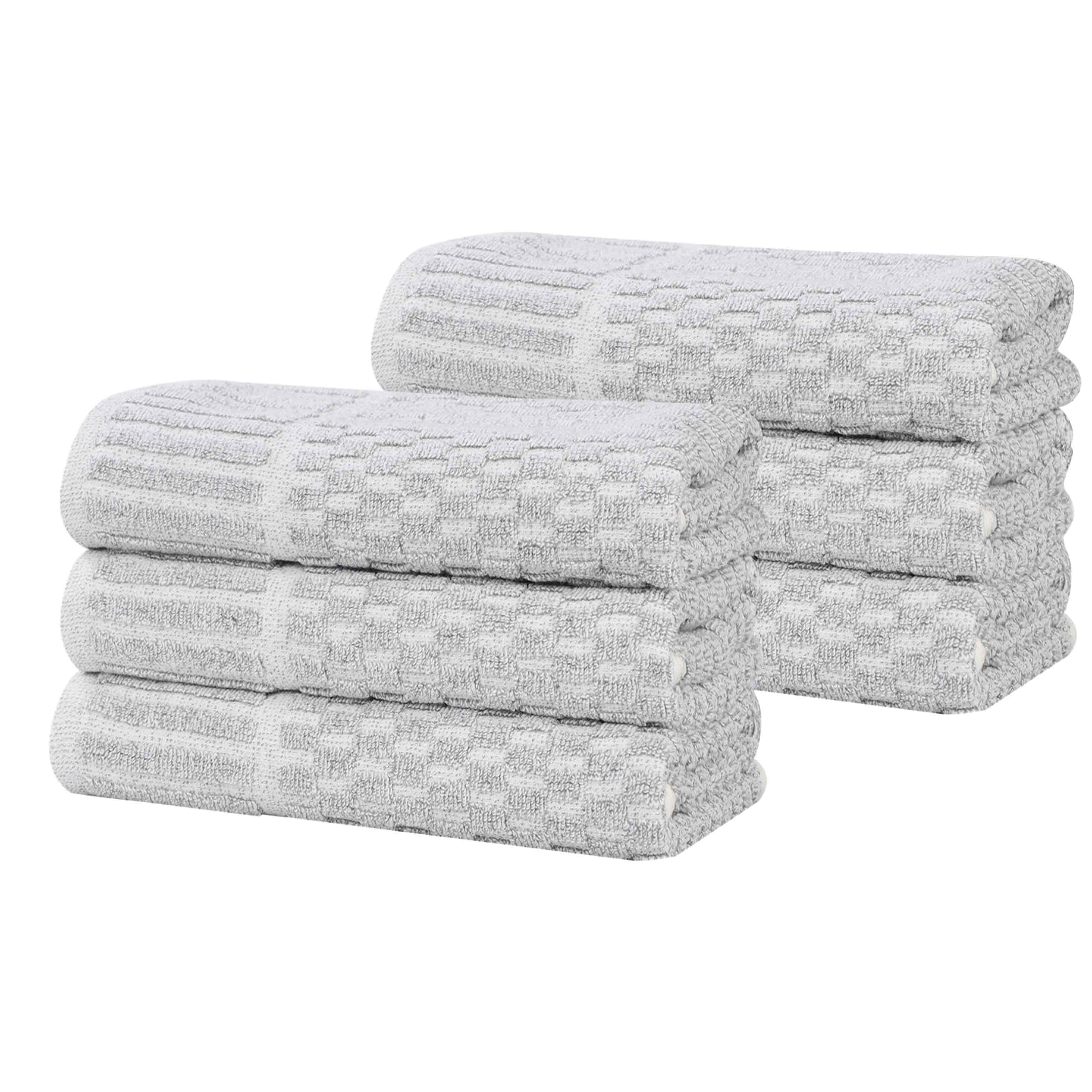 Juno Cotton Blend Textured Checkered Ribbed Border Hand Towels, Set of 6 - Hand Towel by Superior