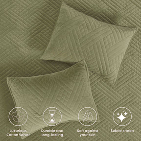 Karina Cotton Velvet Lightweight Geometric Quilt and Pillow Sham Set - Quilt Set by Superior