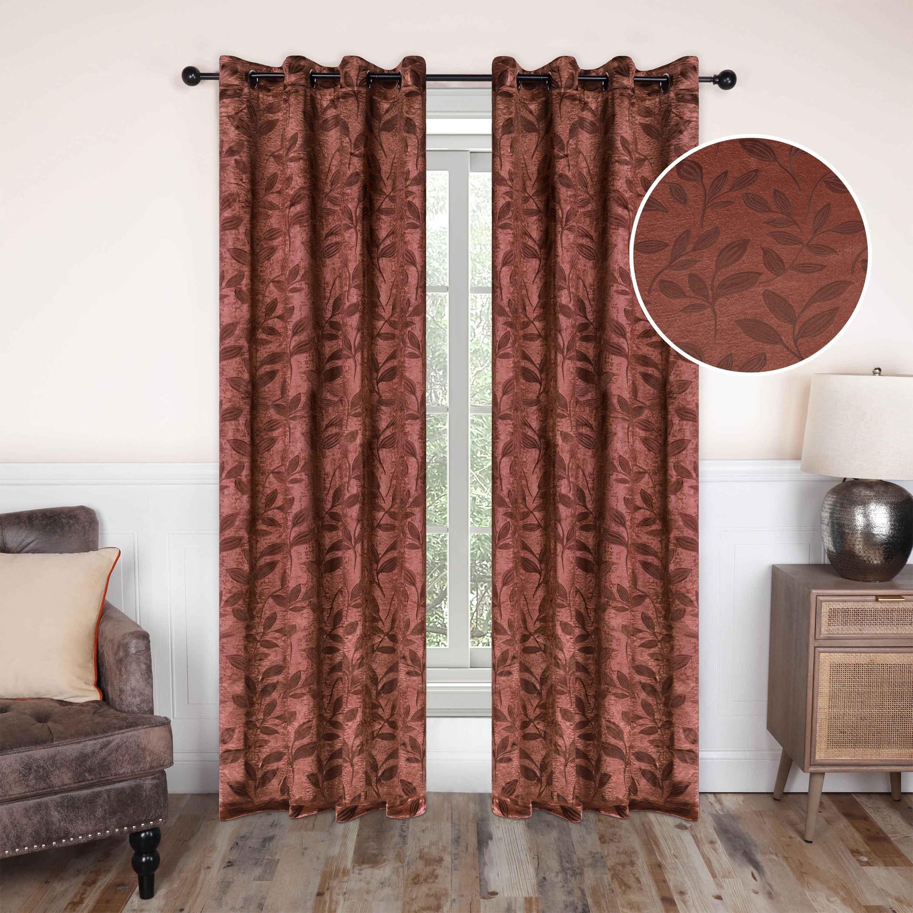 Leaves Machine Washable Room Darkening Blackout Curtains, Set of 2 - Blackout Curtains by Superior