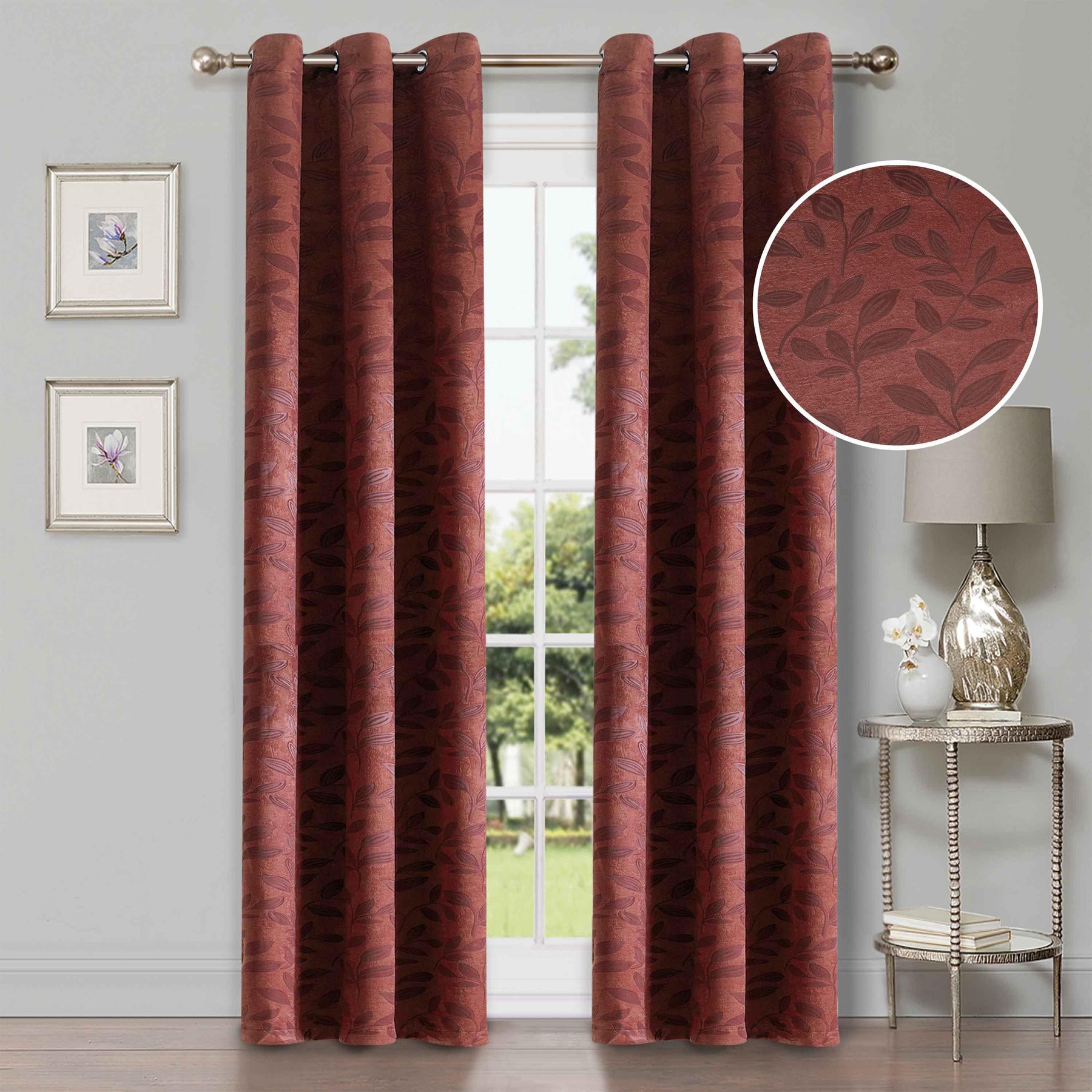 Leaves Machine Washable Room Darkening Blackout Curtains, Set of 2 - Blackout Curtains by Superior