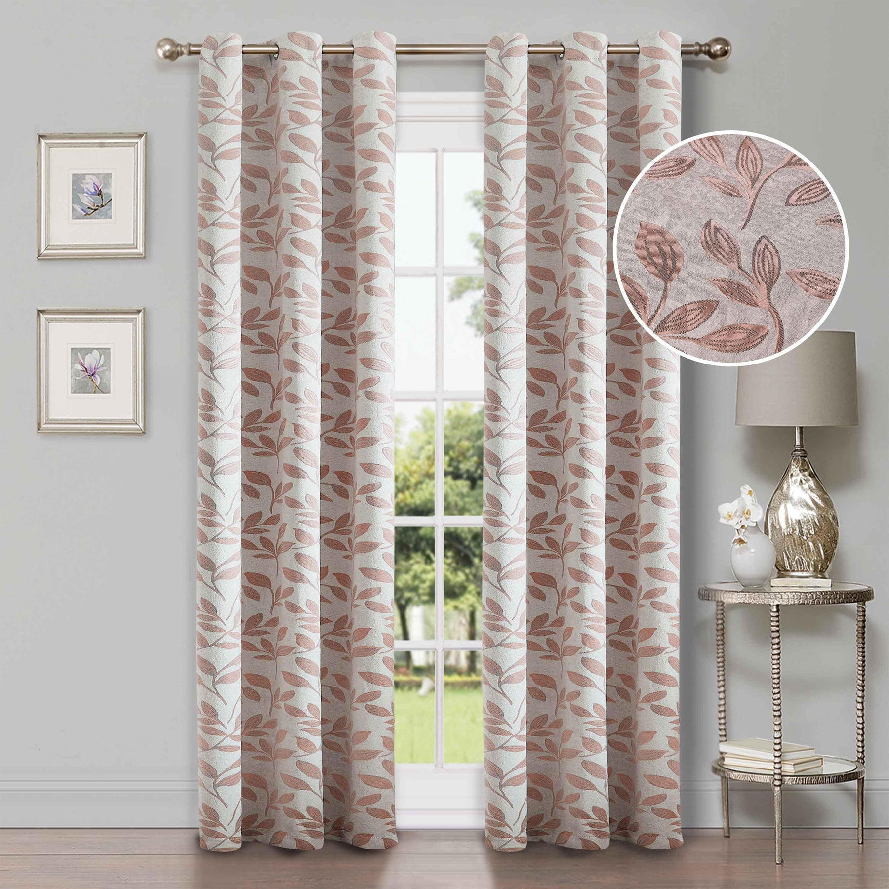 Leaves Machine Washable Room Darkening Blackout Curtains, Set of 2 - Blackout Curtains by Superior