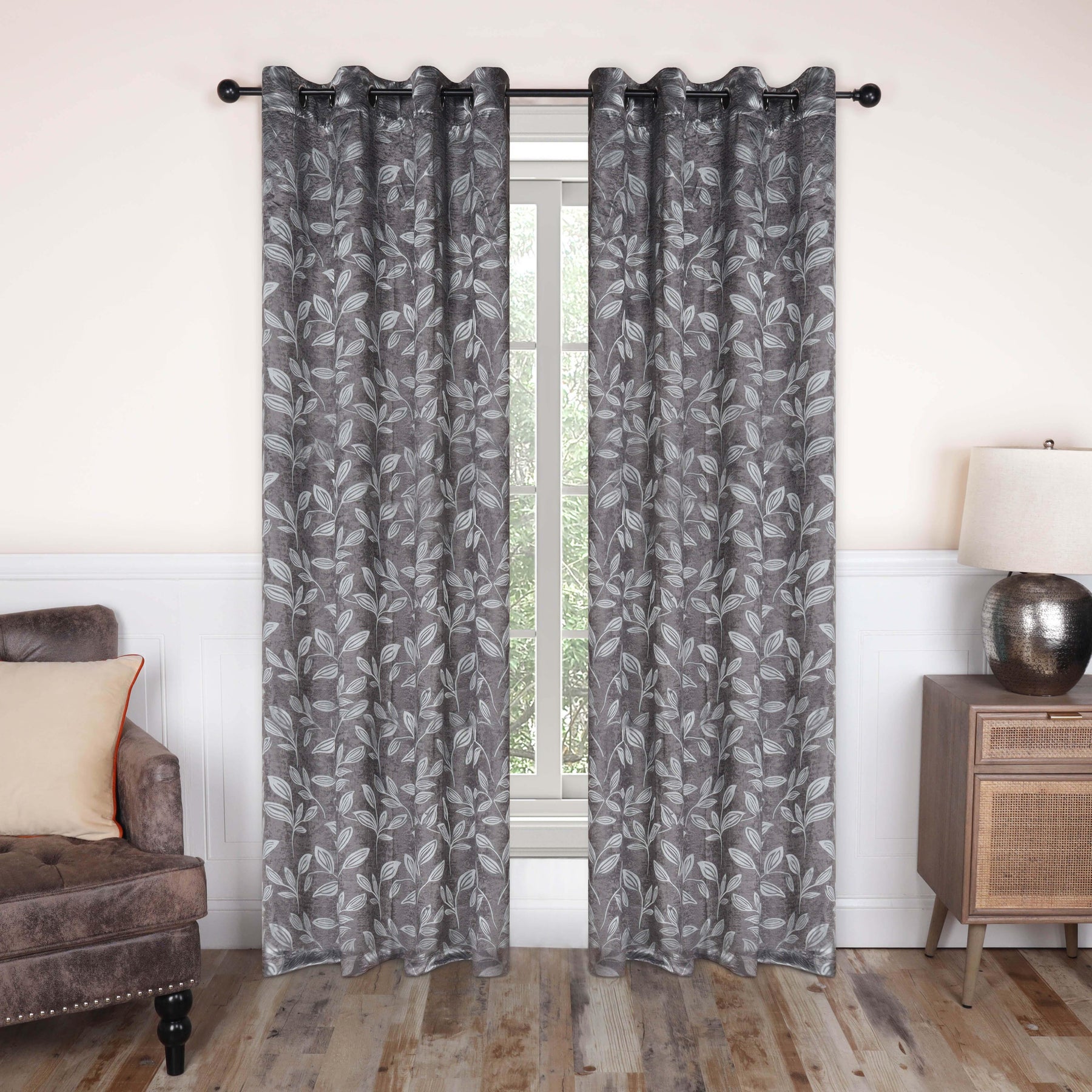 Leaves Machine Washable Room Darkening Blackout Curtains, Set of 2 - Blackout Curtains by Superior