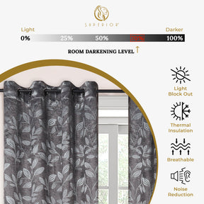 Leaves Machine Washable Room Darkening Blackout Curtains, Set of 2 - Blackout Curtains by Superior