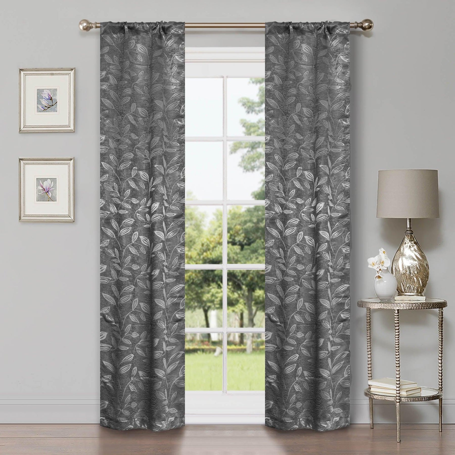 Leaves Machine Washable Room Darkening Blackout Curtains, Set of 2 - Blackout Curtains by Superior