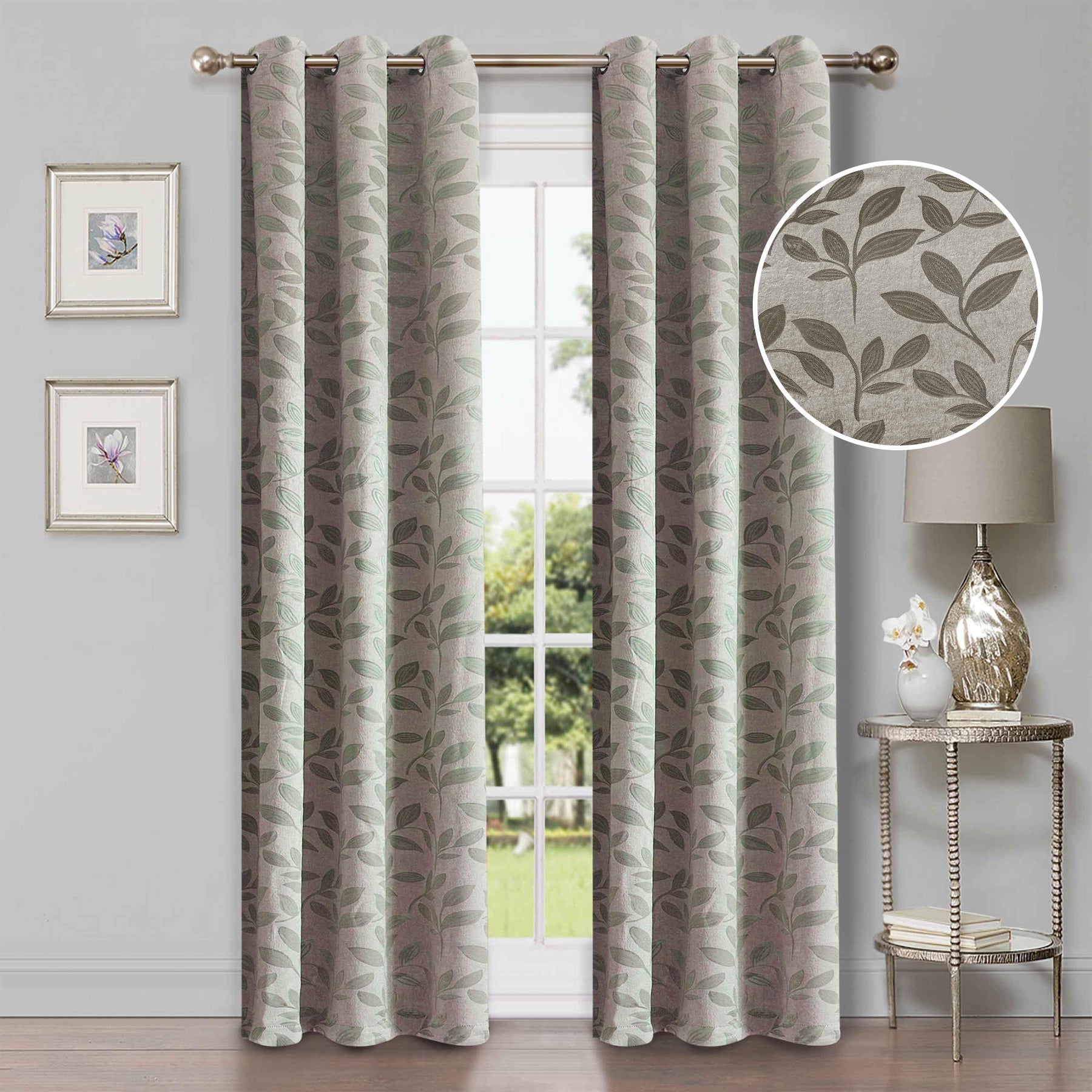 Leaves Machine Washable Room Darkening Blackout Curtains, Set of 2 - Blackout Curtains by Superior