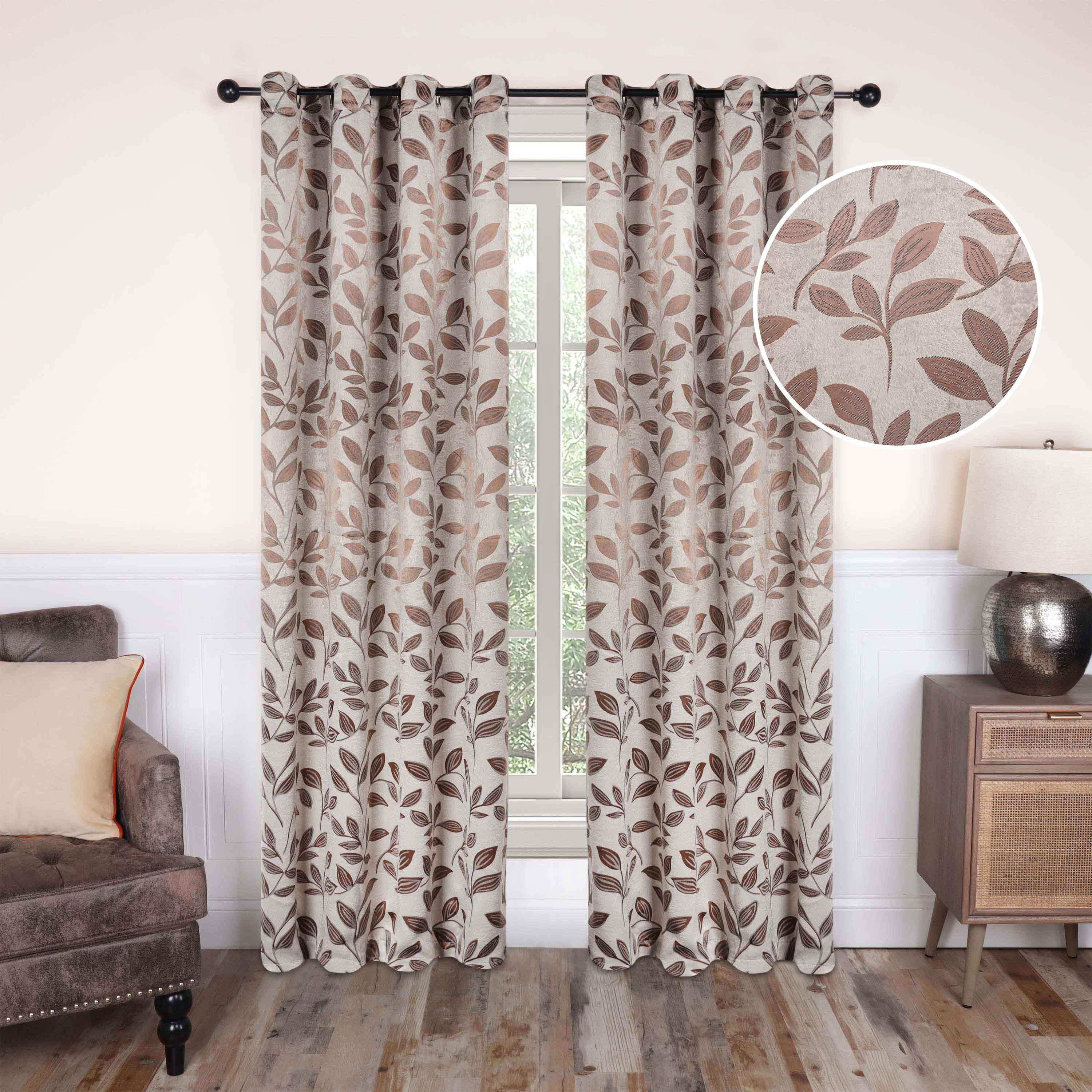 Leaves Machine Washable Room Darkening Blackout Curtains, Set of 2 - by Superior