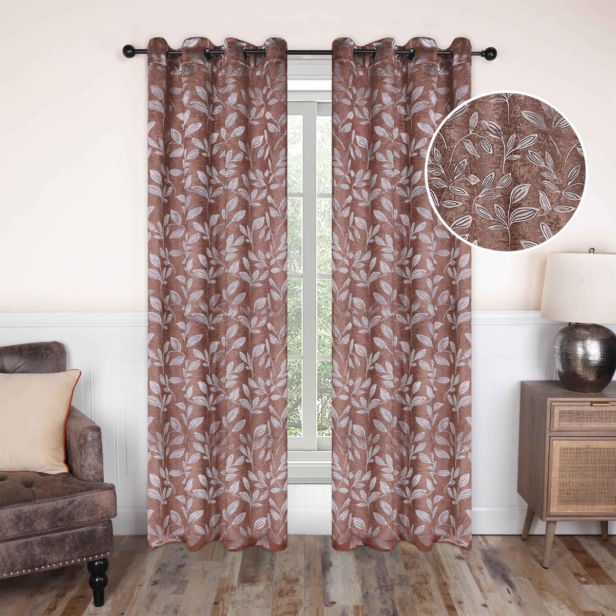 Leaves Machine Washable Room Darkening Blackout Curtains, Set of 2 - by Superior