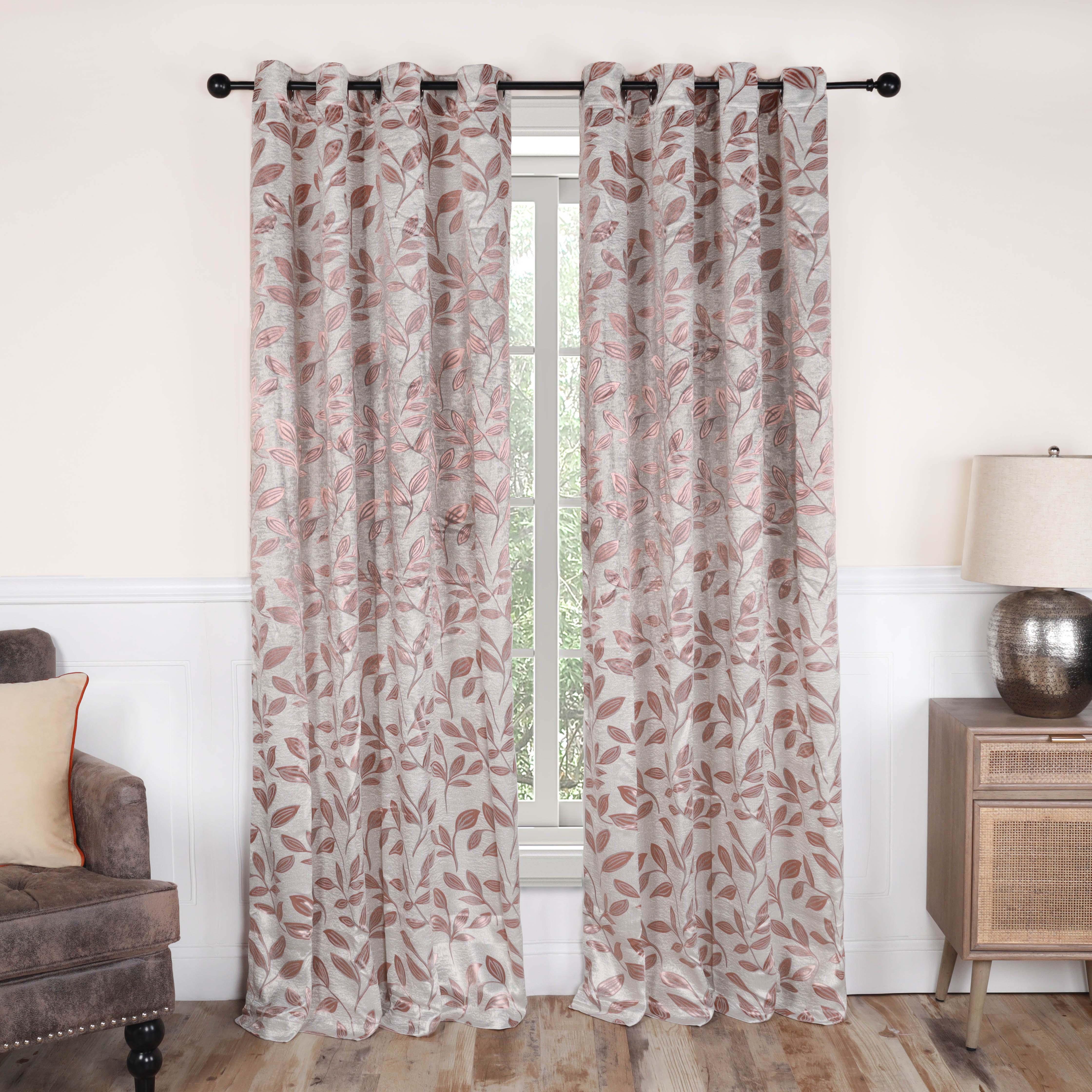 Leaves Machine Washable Room Darkening Blackout Curtains, Set of 2 - by Superior