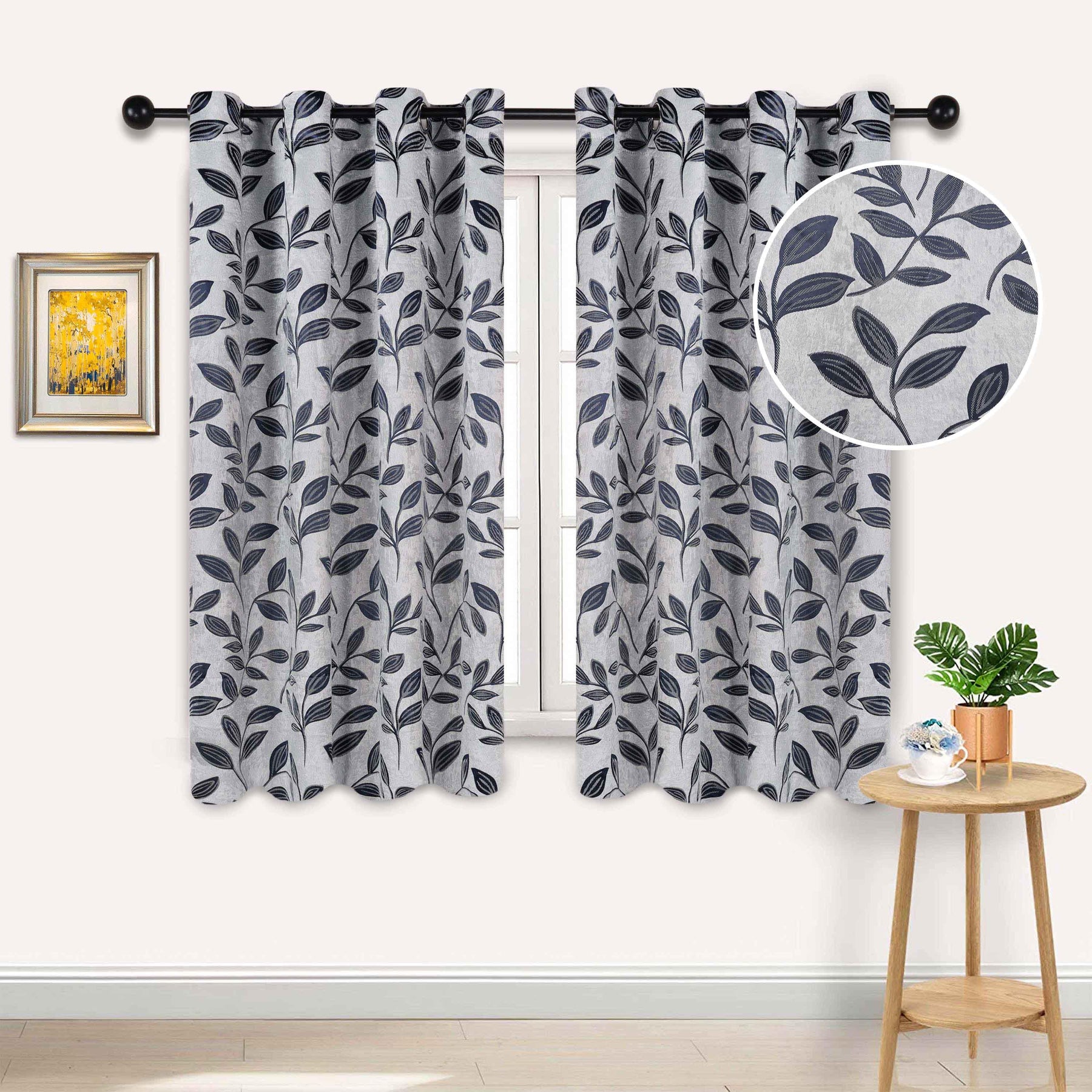 Leaves Machine Washable Room Darkening Blackout Curtains, Set of 2 - by Superior