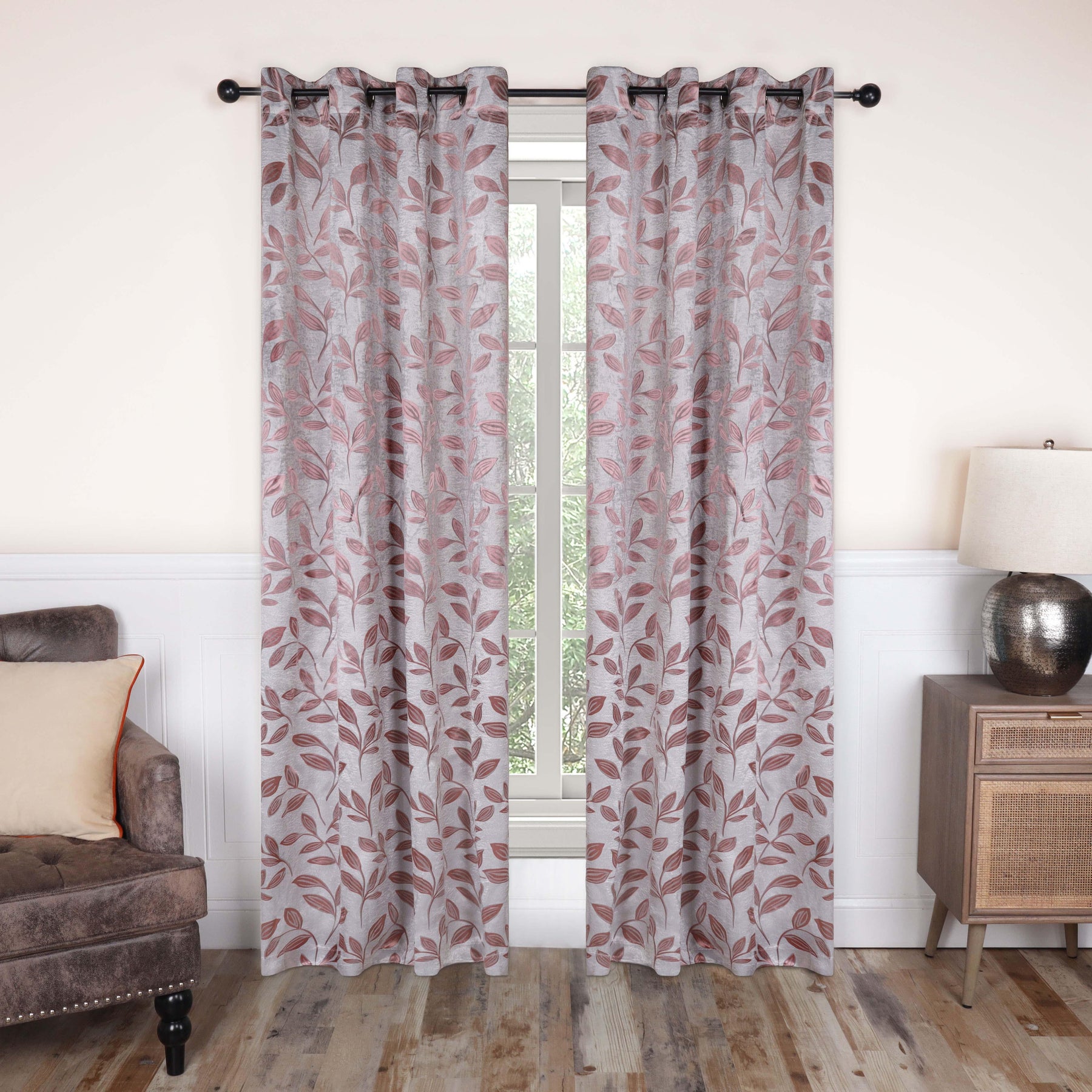 Leaves Machine Washable Room Darkening Blackout Curtains, Set of 2 - by Superior