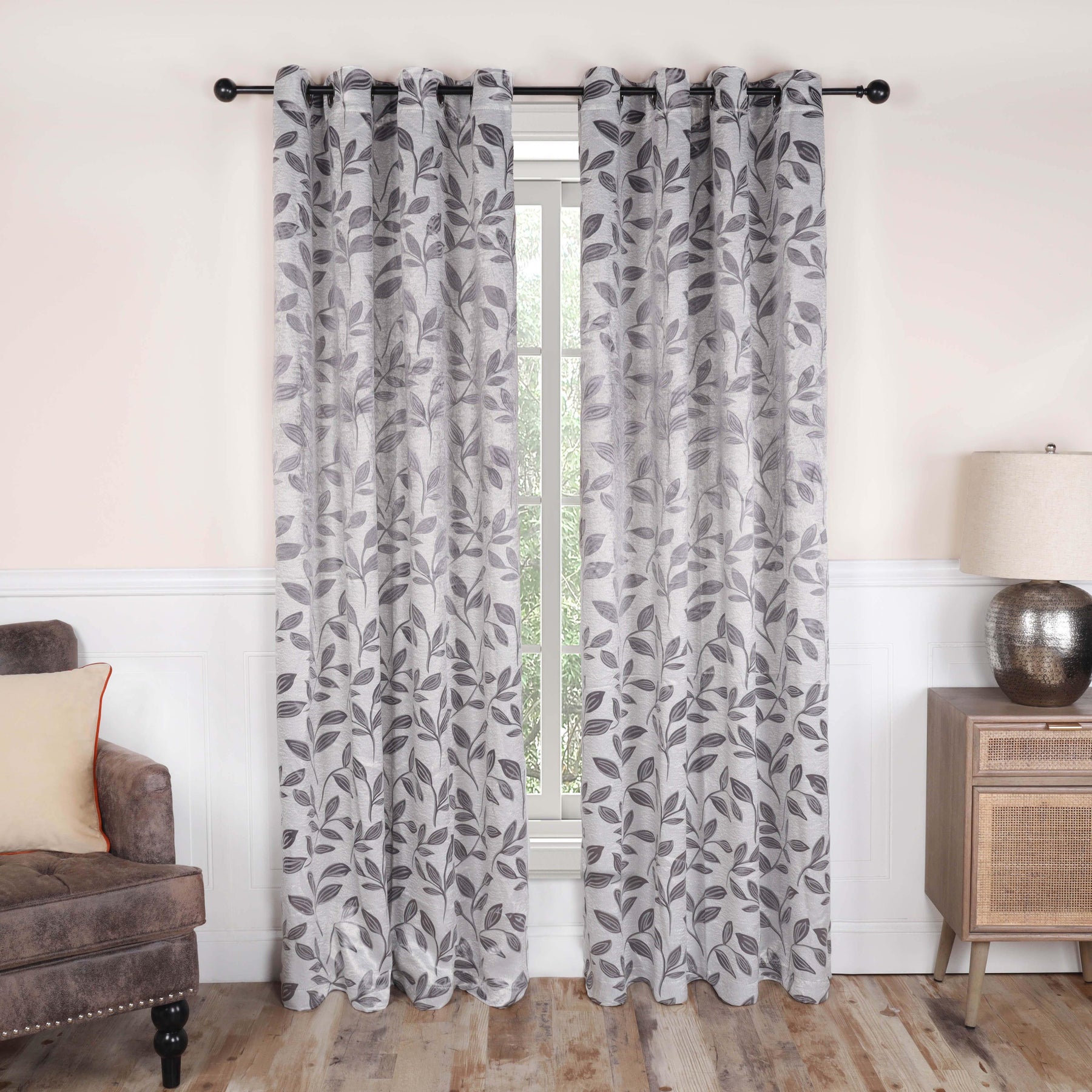 Leaves Machine Washable Room Darkening Blackout Curtains, Set of 2 - by Superior