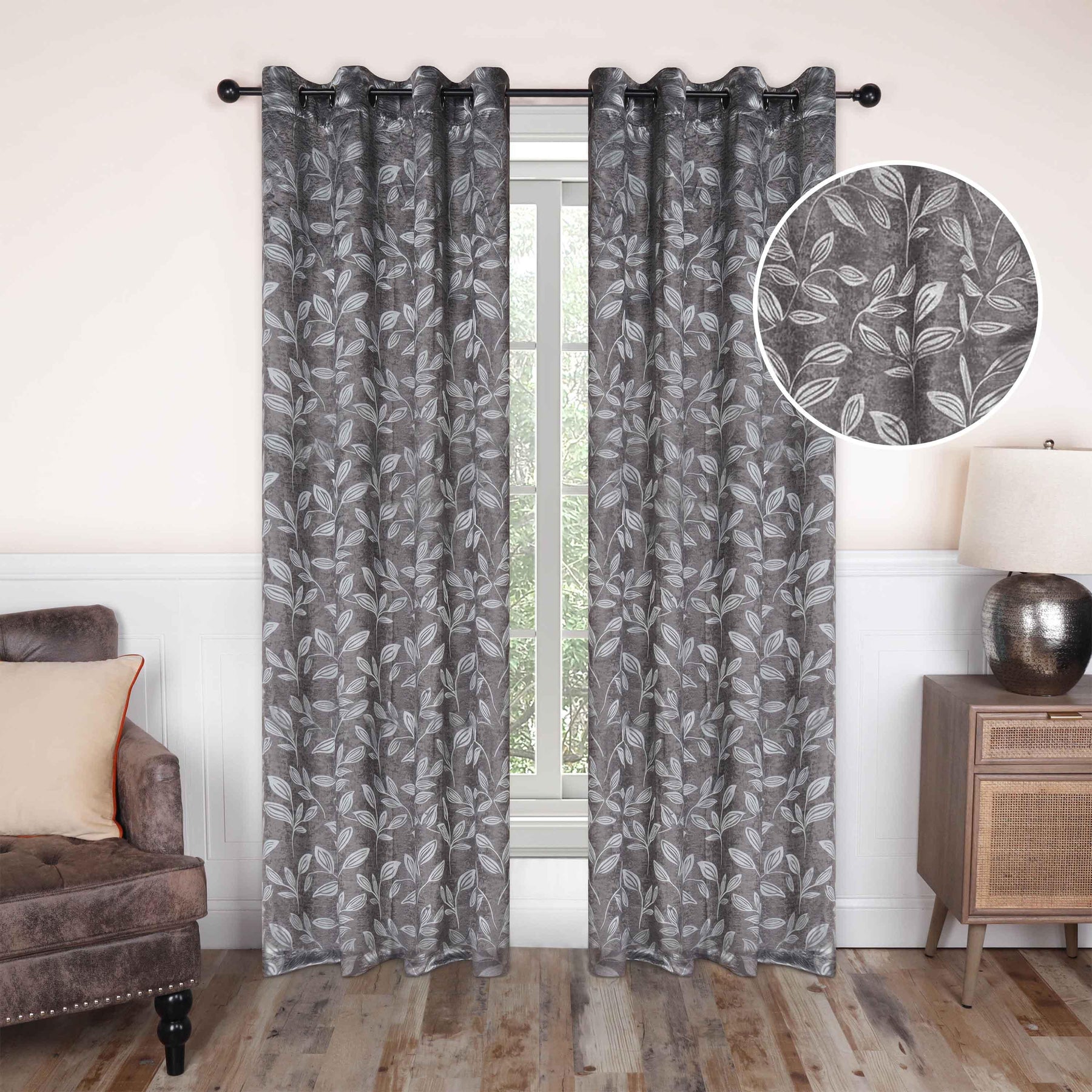 Leaves Machine Washable Room Darkening Blackout Curtains, Set of 2 - by Superior