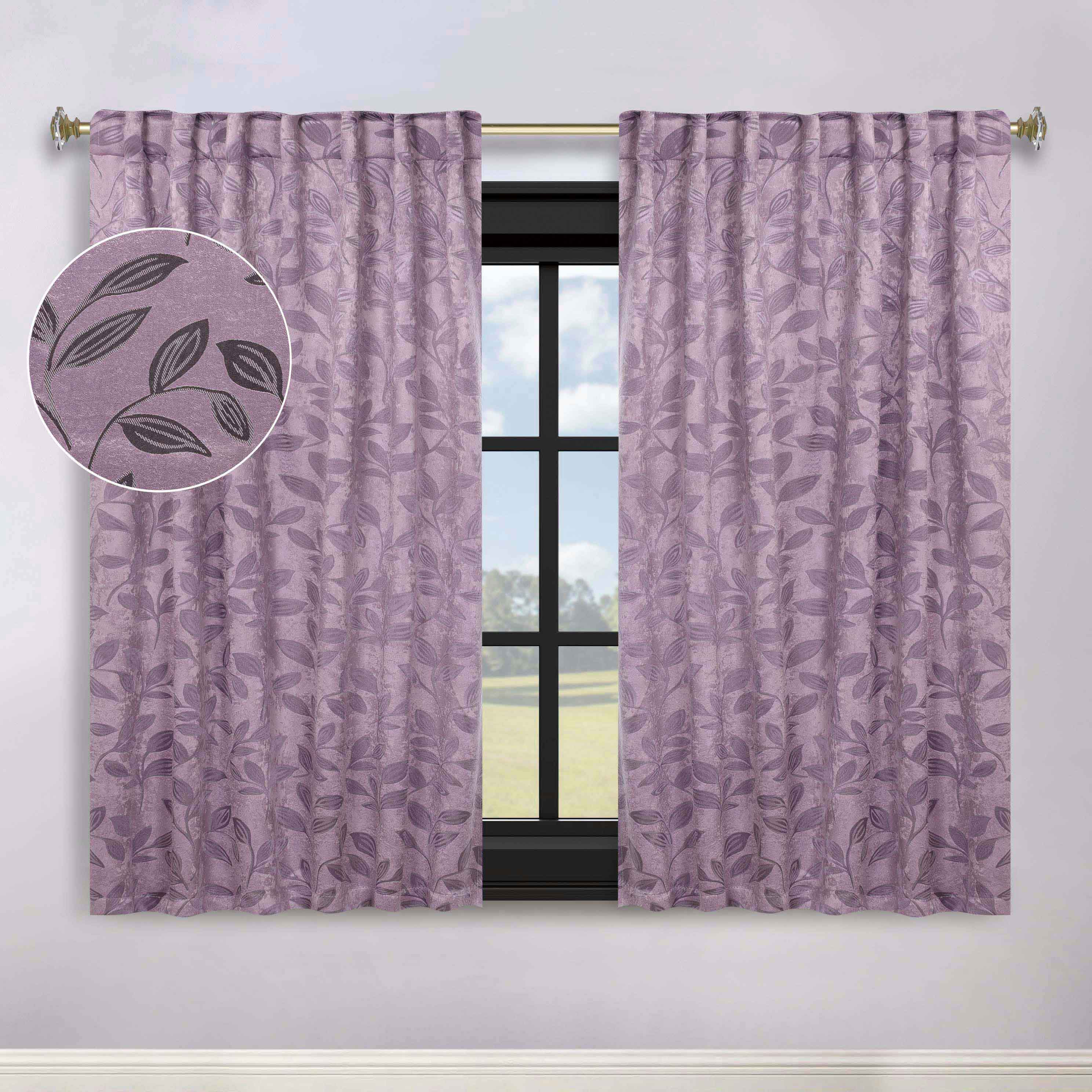 Leaves Room Darkening Back Tabs Blackout Curtain Panels, Set of 2 - Blackout Curtains by Superior