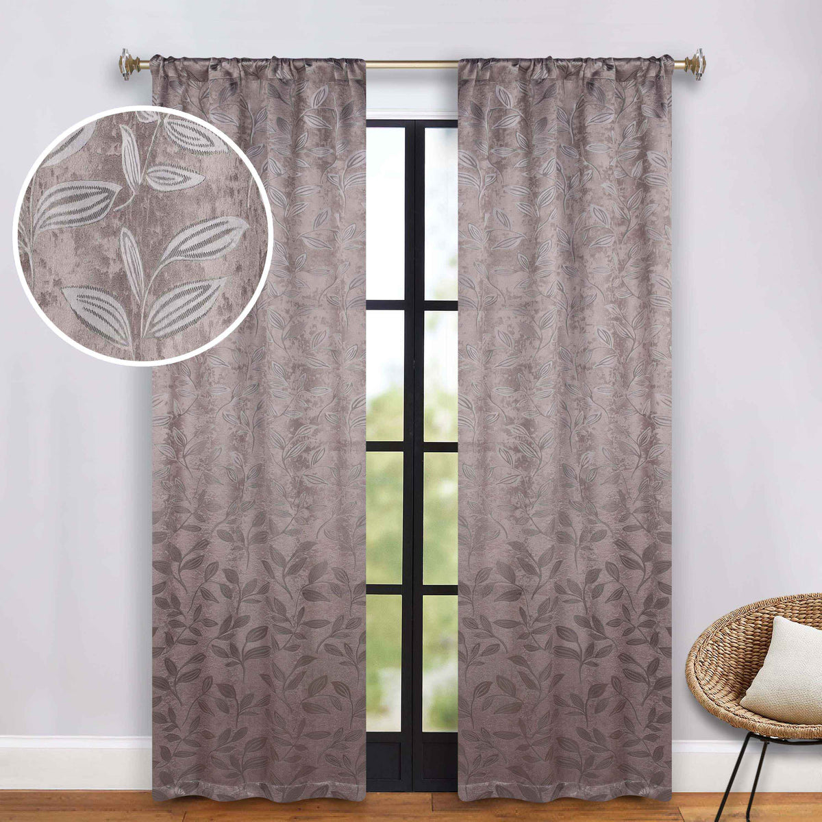 Leaves Washable Room Darkening Blackout Curtain Panels, Set of 2 - Blackout Curtains by Superior