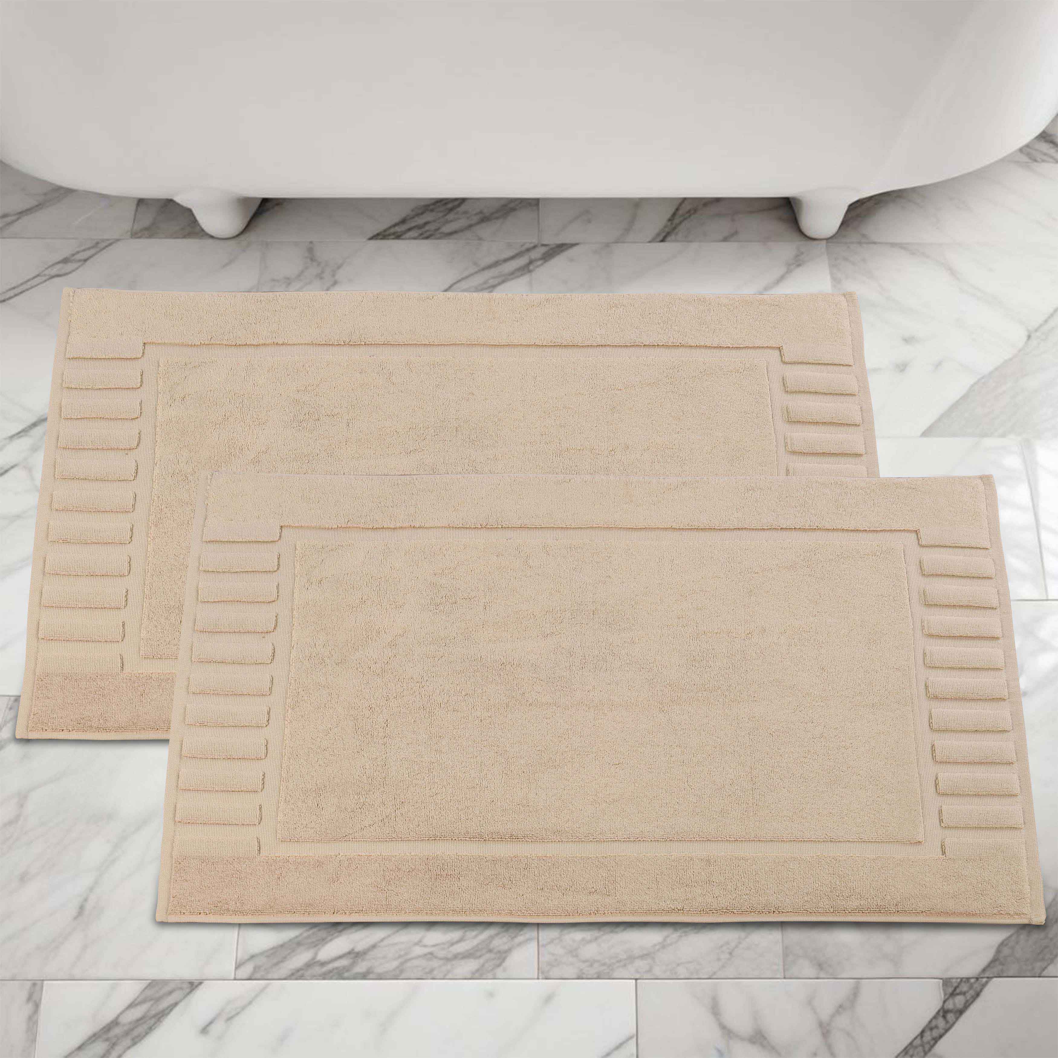 Leo Cotton Solid Modern Absorbent Heavy Washable Bath Mat Set of 2 - Bath Mats by Superior