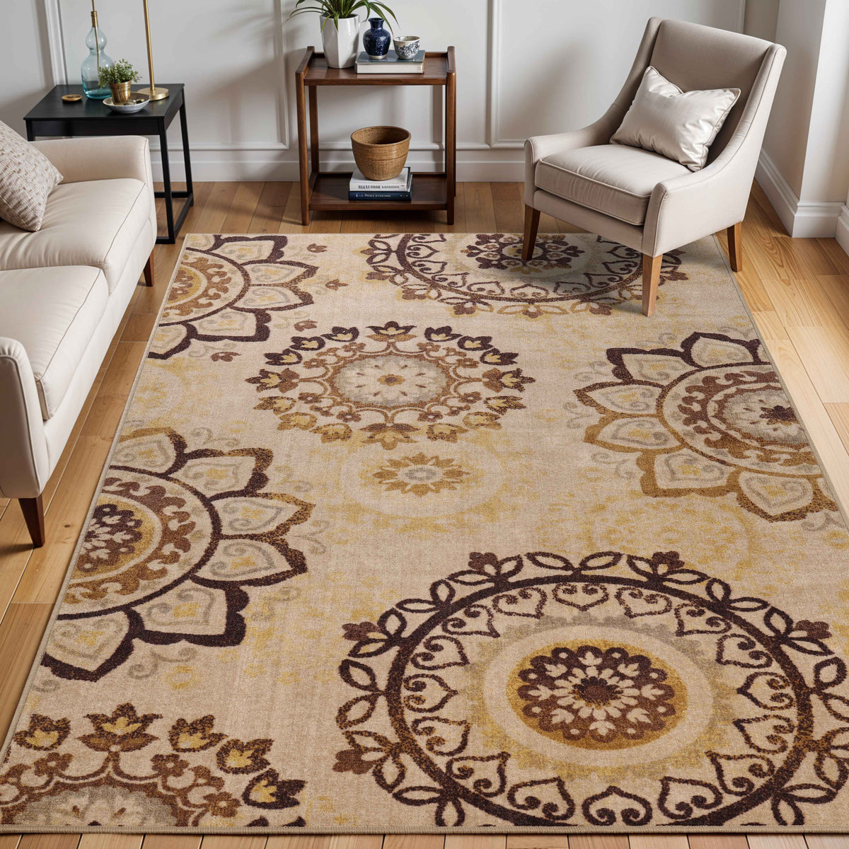 Liena Floral Medallion Non-Slip Washable Area Rug or Runner - Rugs by Superior