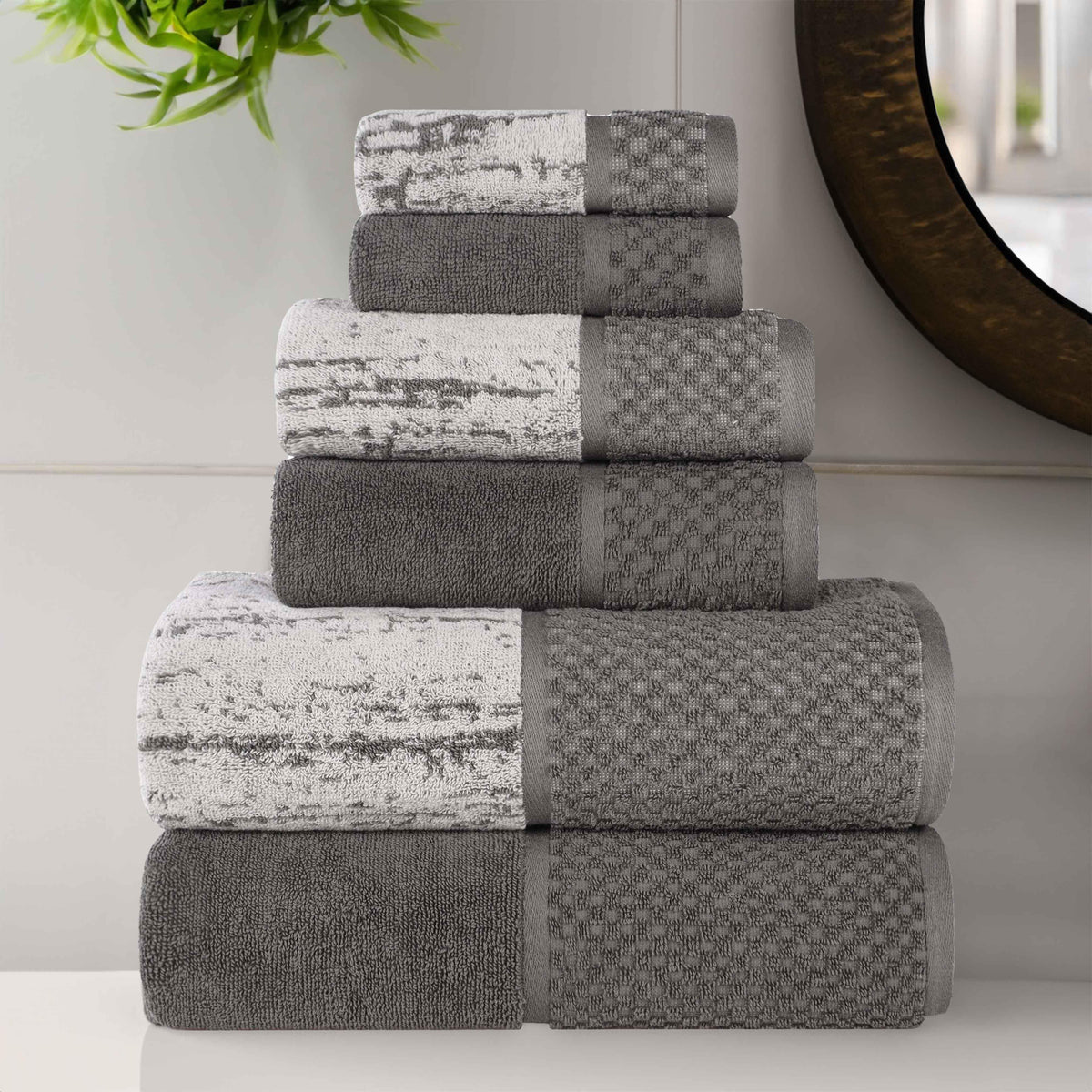 Lodie Cotton Jacquard Solid and Two-Toned 6 Piece Assorted Towel Set - Towel Set by Superior