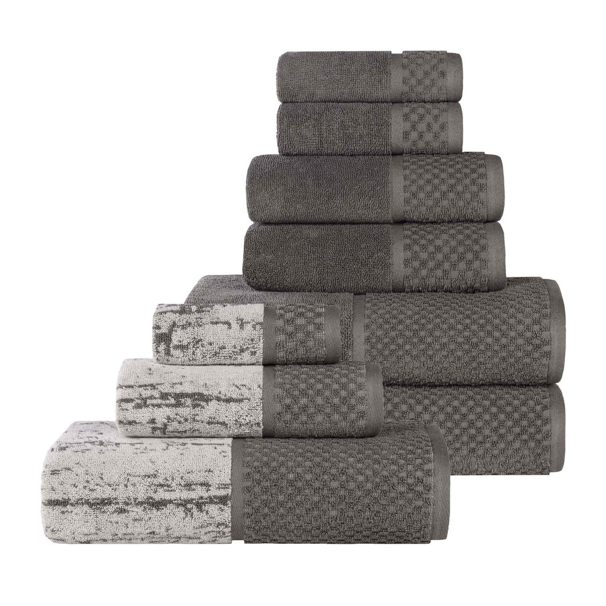 Lodie Cotton Jacquard Solid and Two-Toned 9 Piece Assorted Towel Set - Towel Set by Superior